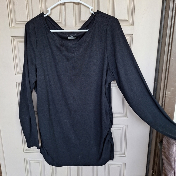 Lane Bryant Sweater Plus Sz18/20 Lt Weight Black Ruch Sides Long Sleeves - Picture 1 of 9